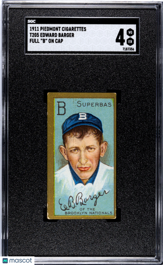 1911 Piedmont Cigarettes (T205) Edward Barger Full "B" Cap SGC 4