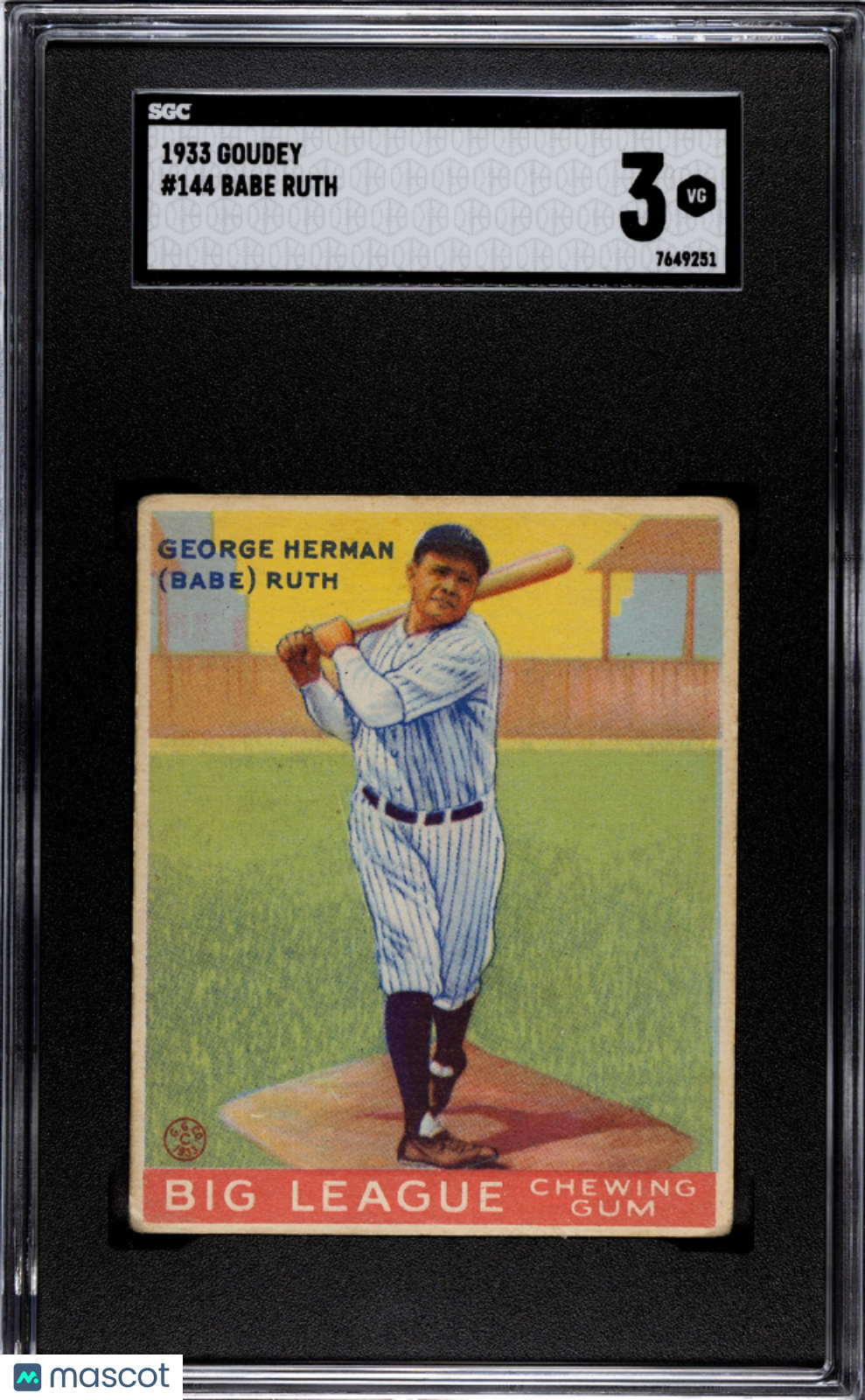 1933 Goudey Babe Ruth #144 SGC 3