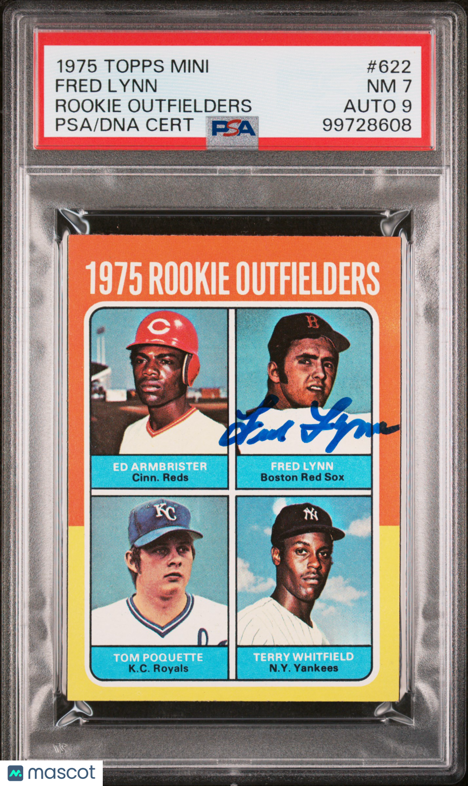 1975 Topps Mini Rookie Outfielders #622 Rookie Outfielders PSA 7 Auto 9