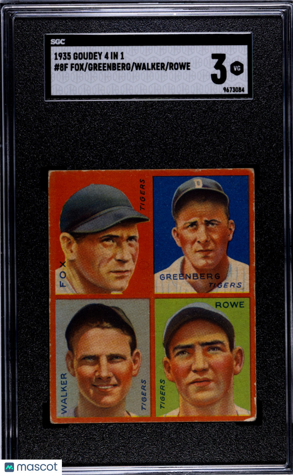 1935 Goudey 4 In 1 Rowe Walker Greenberg Fox #8F SGC 3