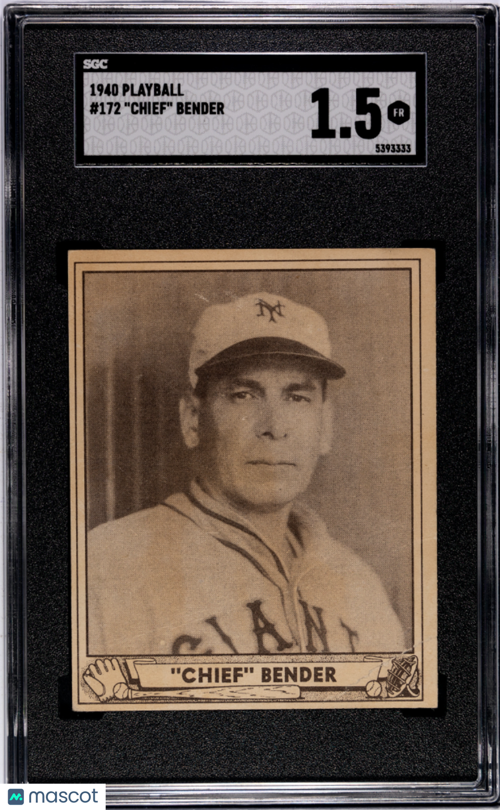 1940 Playball Chief Bender #172 SGC 1.5