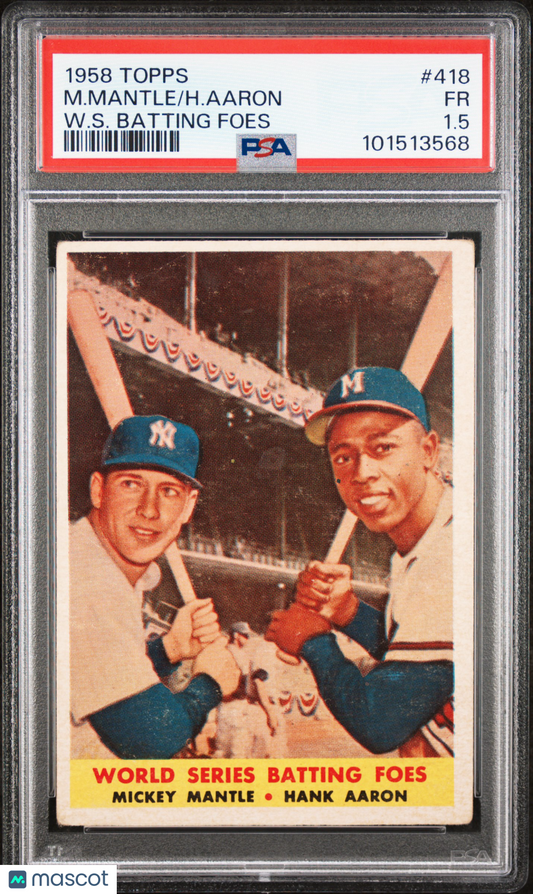 1958 Topps H. Aaron M. Mantle #418 W. S. Batting Foes PSA 1.5