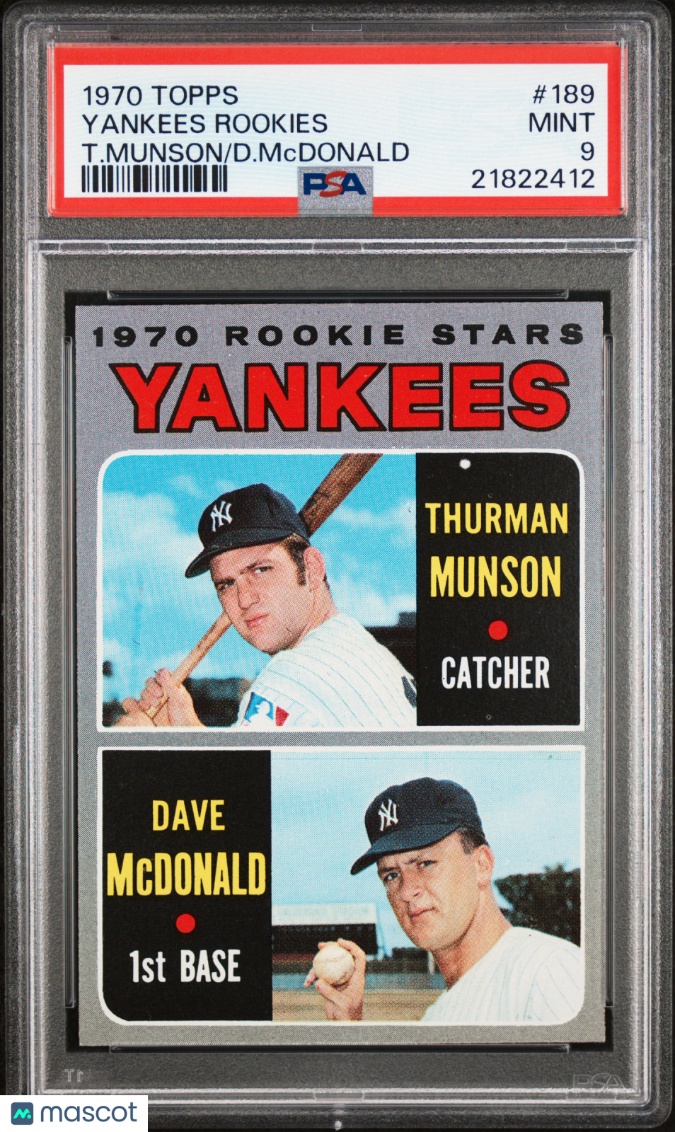1970 Topps Yankees Rookies #189 T. Munson D. Mcdonald PSA 9