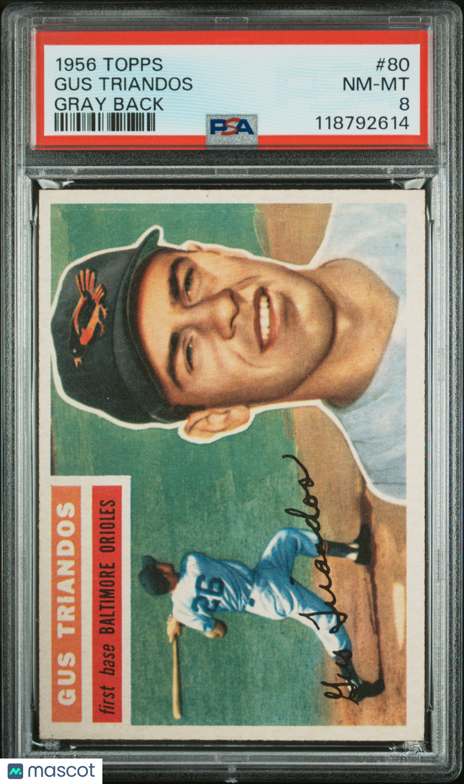 1956 Topps Gus Triandos #80 Gray Back PSA 8