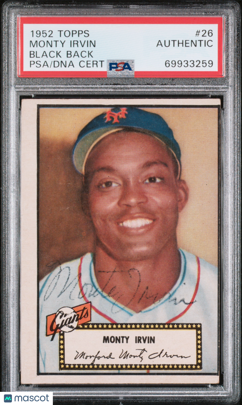 1952 Topps Monty Irvin #26 Black Back PSA A Auto A
