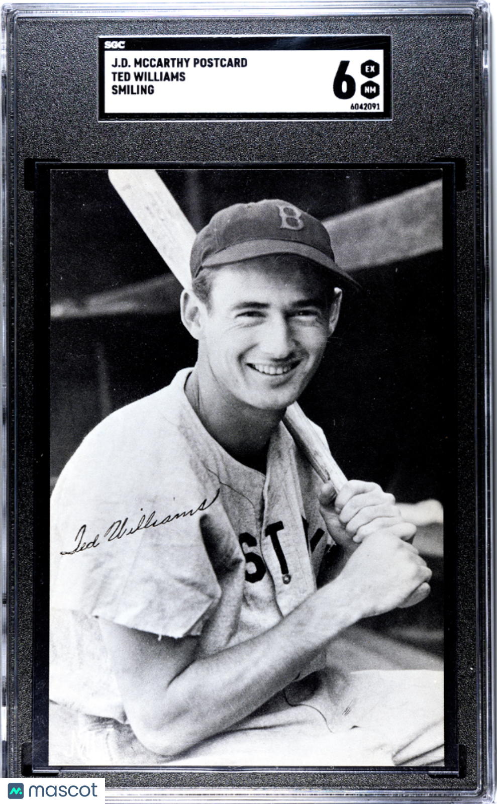 J.D. Mccarthy Postcard Ted Williams Smiling SGC 6