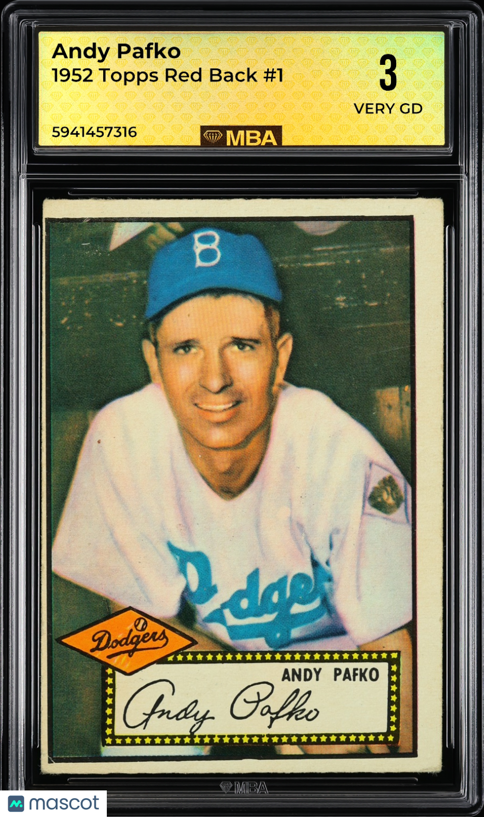 1952 Topps Andy Pafko #1 Red Back MBA 3