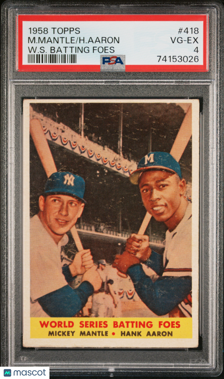 1958 Topps H. Aaron M. Mantle #418 W. S. Batting Foes PSA 4