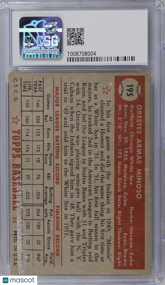 1952 Topps Orestes Minoso #195 CGC 2.5