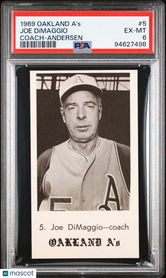 1969 Oakland A's Andersen Joe Dimaggio #5 Coach PSA 6