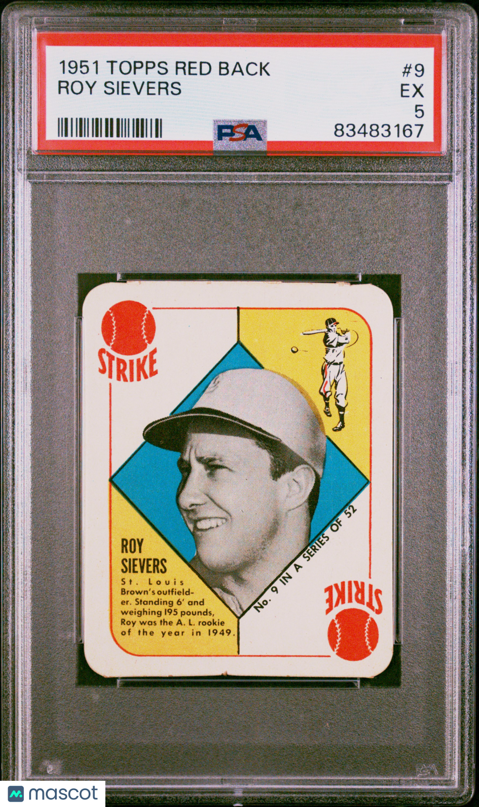1951 Topps Red Back Roy Sievers #9 PSA 5