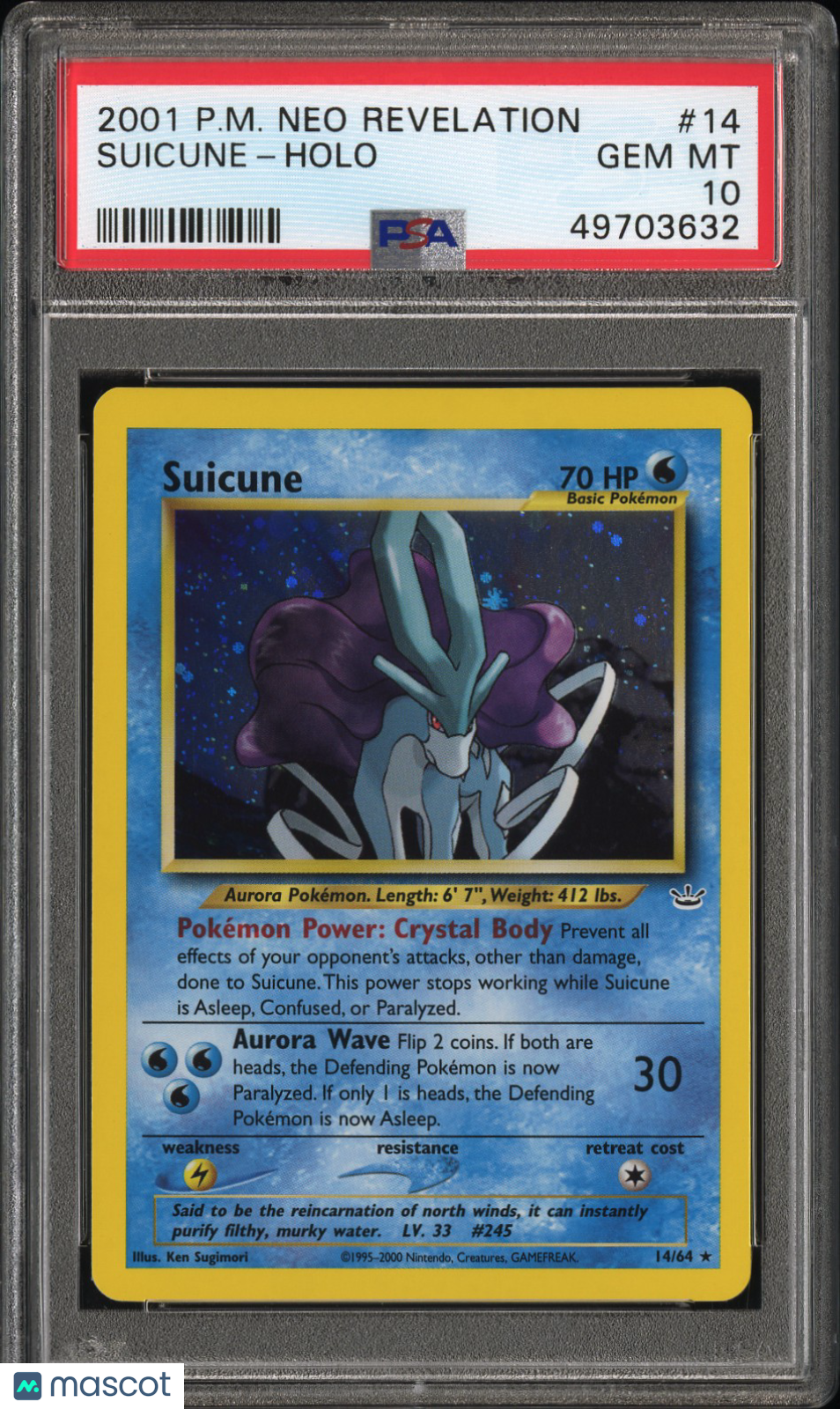 2001 Pokemon Neo Revelation Suicune Holo PSA 10 #14