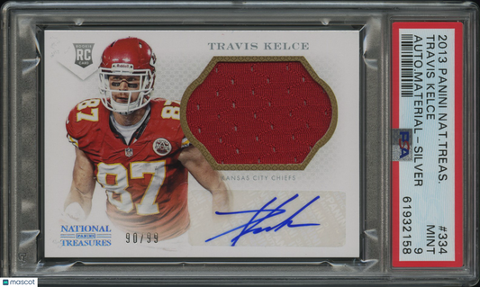 2013 Panini National Treasures Travis Kelce #334 Autograph Mat Silver /99 PSA 9