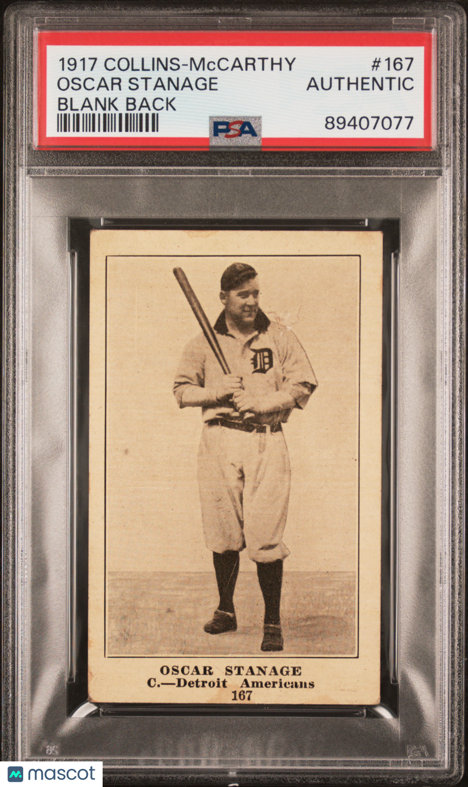 1917 Collins-Mccarthy Oscar Stanage #167 Blank Back PSA A