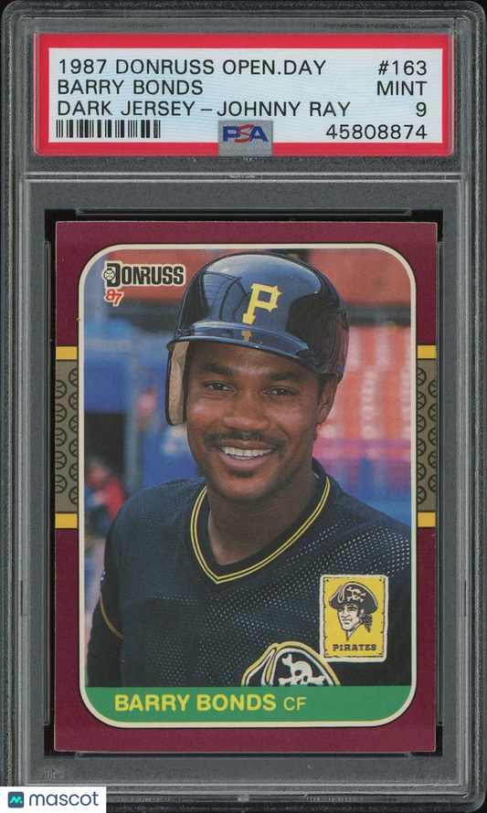 1987 Donruss Opening Day Barry Bonds #163 Dark Jersey Johnny Ray PSA 9