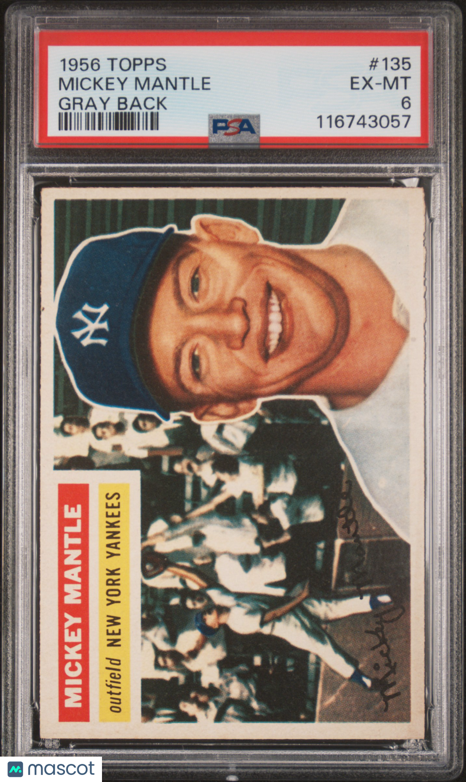 1956 Topps Mickey Mantle #135 Gray Back PSA 6
