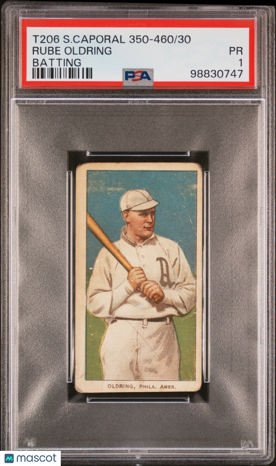 1909-11 T206 Sweet Caporal 350-460/30 Rube Oldring Batting PSA 1