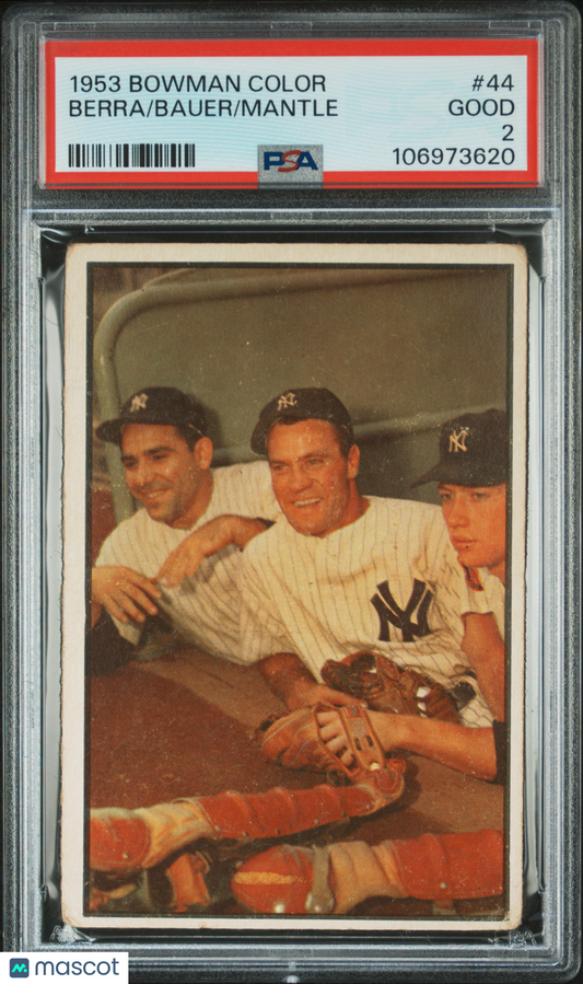 1953 Bowman Color Mantle Bauer Berra #44 PSA 2