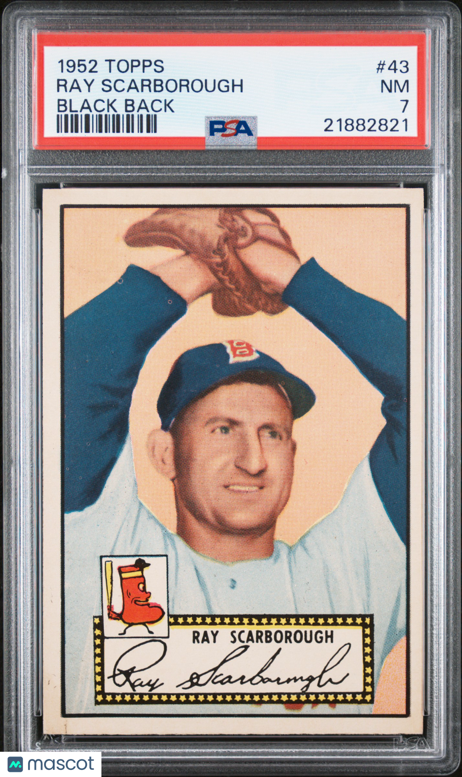 1952 Topps Ray Scarborough #43 Black Back PSA 7