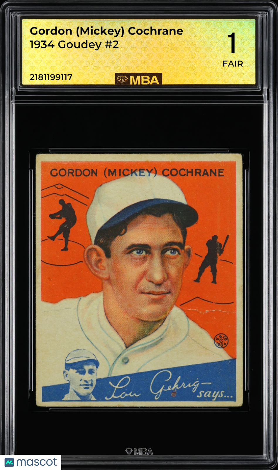 1934 Goudey Gordon (Mickey) Cochrane #2 MBA 1