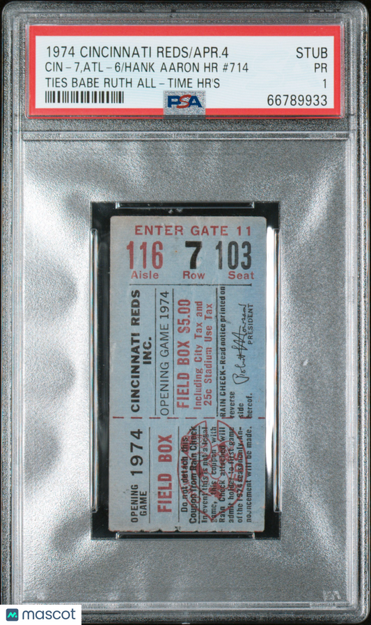 1974 Cincinnati Reds Time Home Runs Ties Babe Ruth All PSA 1