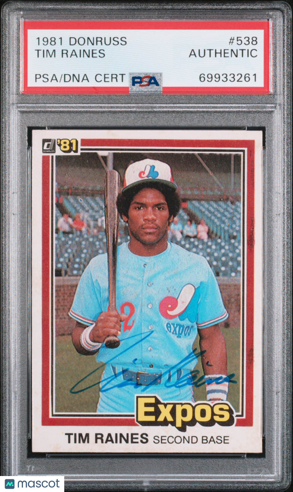 1981 Donruss Tim Raines #538 PSA A Auto A