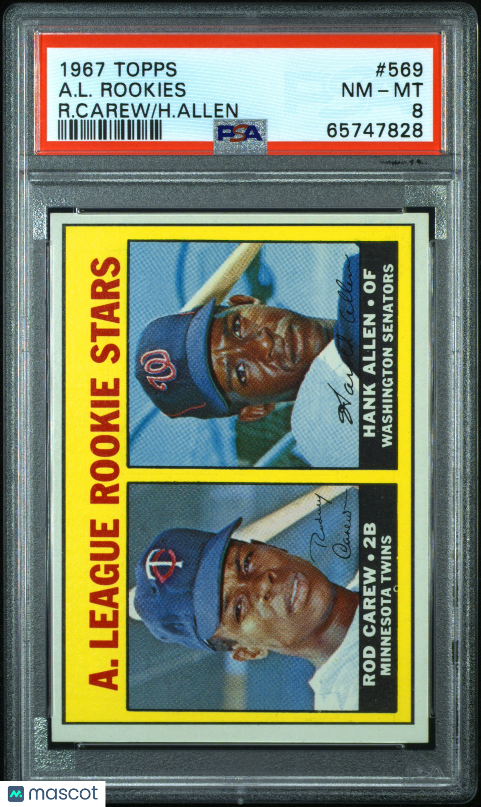 1967 Topps A. L. Rookies #569 R. Carew H. Allen PSA 8
