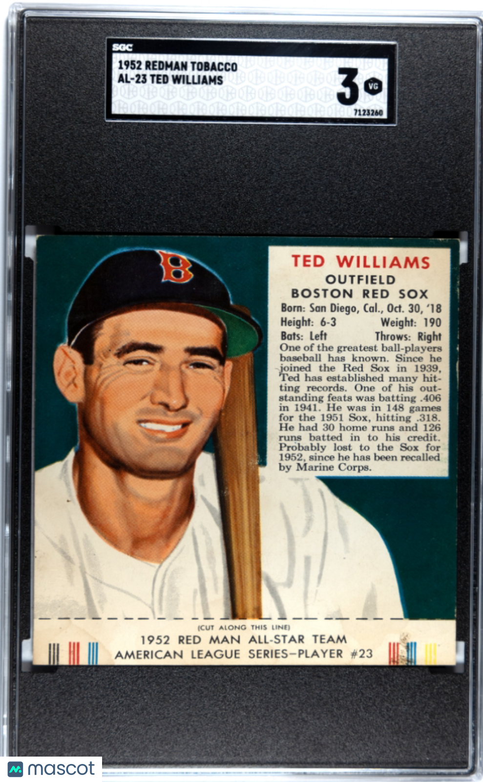 1952 Redman Tobacco Ted Williams #AL-23 SGC 3