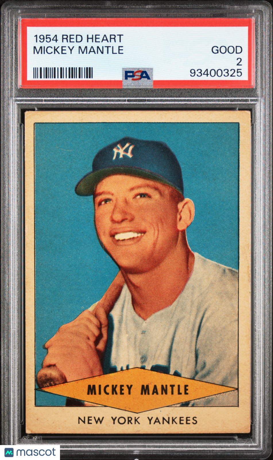 1954 Red Heart Mickey Mantle PSA 2