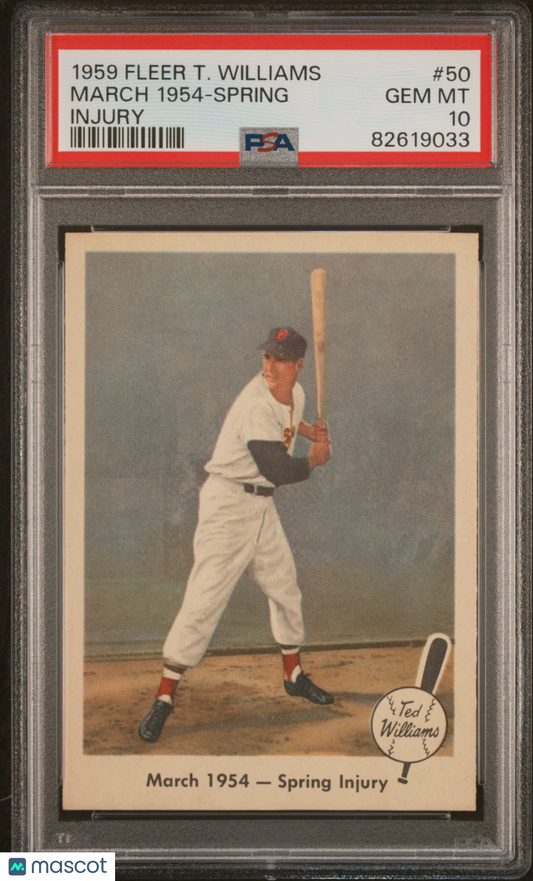 1959 Fleer Ted Williams March 1954-Spring #50 Injury PSA 10