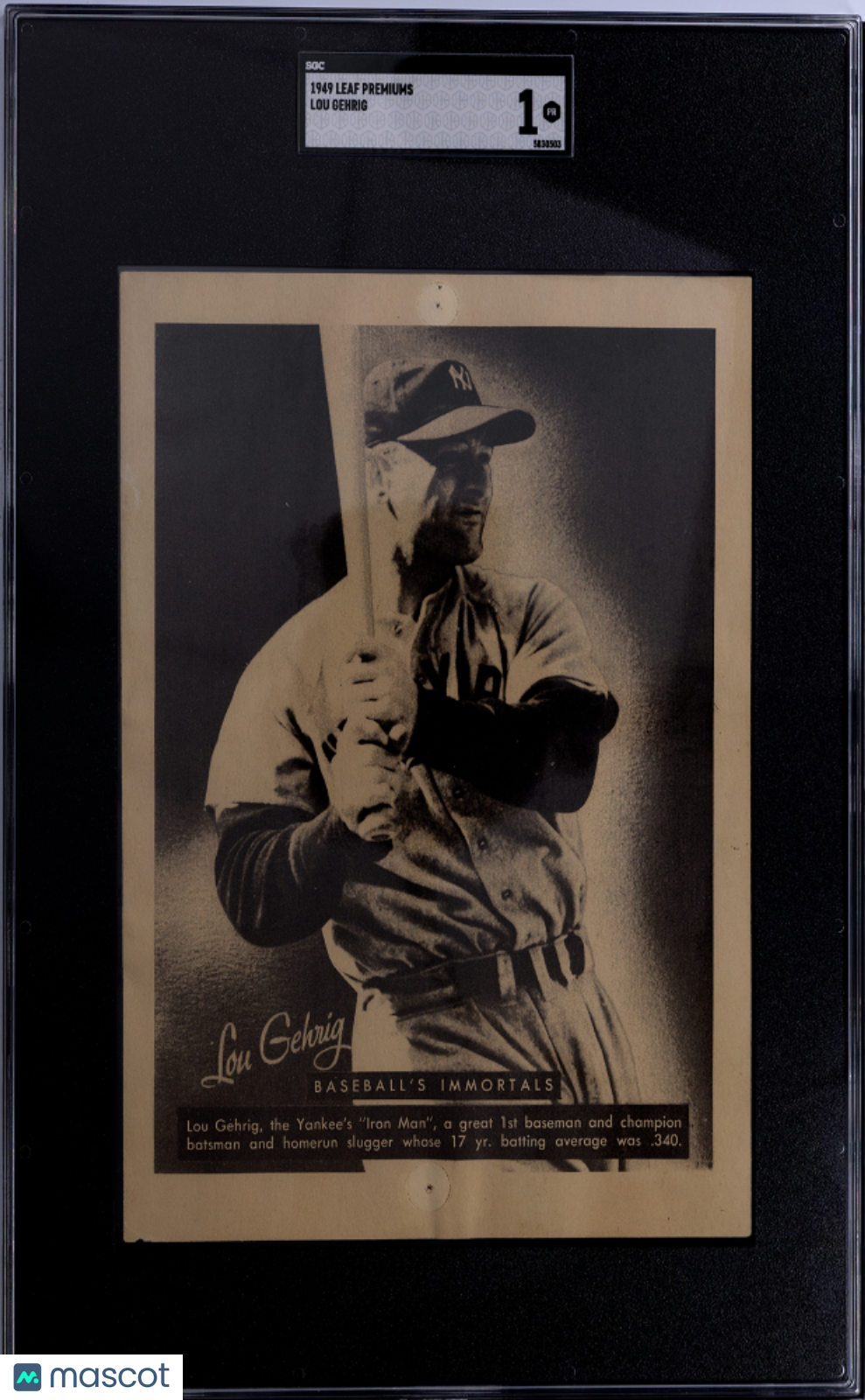 1949 Leaf Premiums Lou Gehrig SGC 1