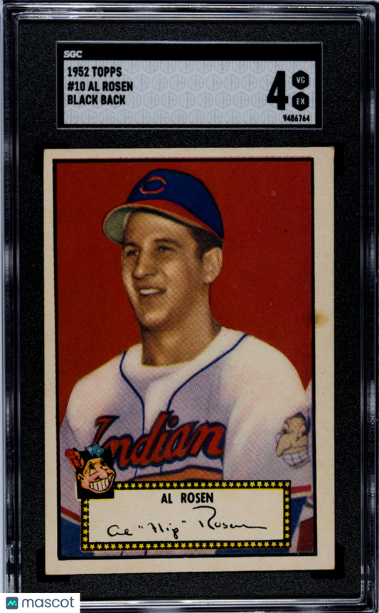 1952 Topps Al Rosen #10 Black Back SGC 4