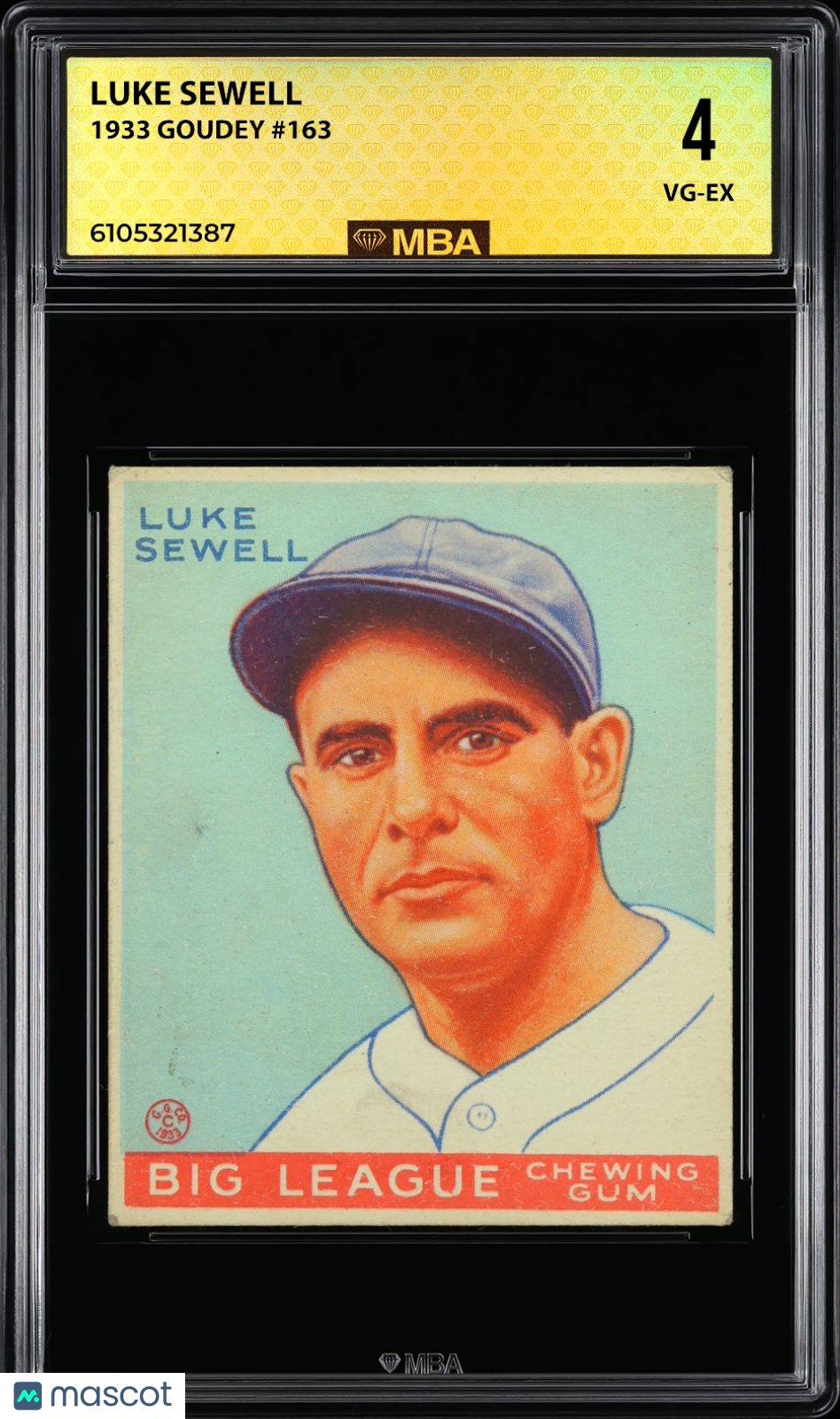 1933 Goudey Luke Sewell #163 MBA 4