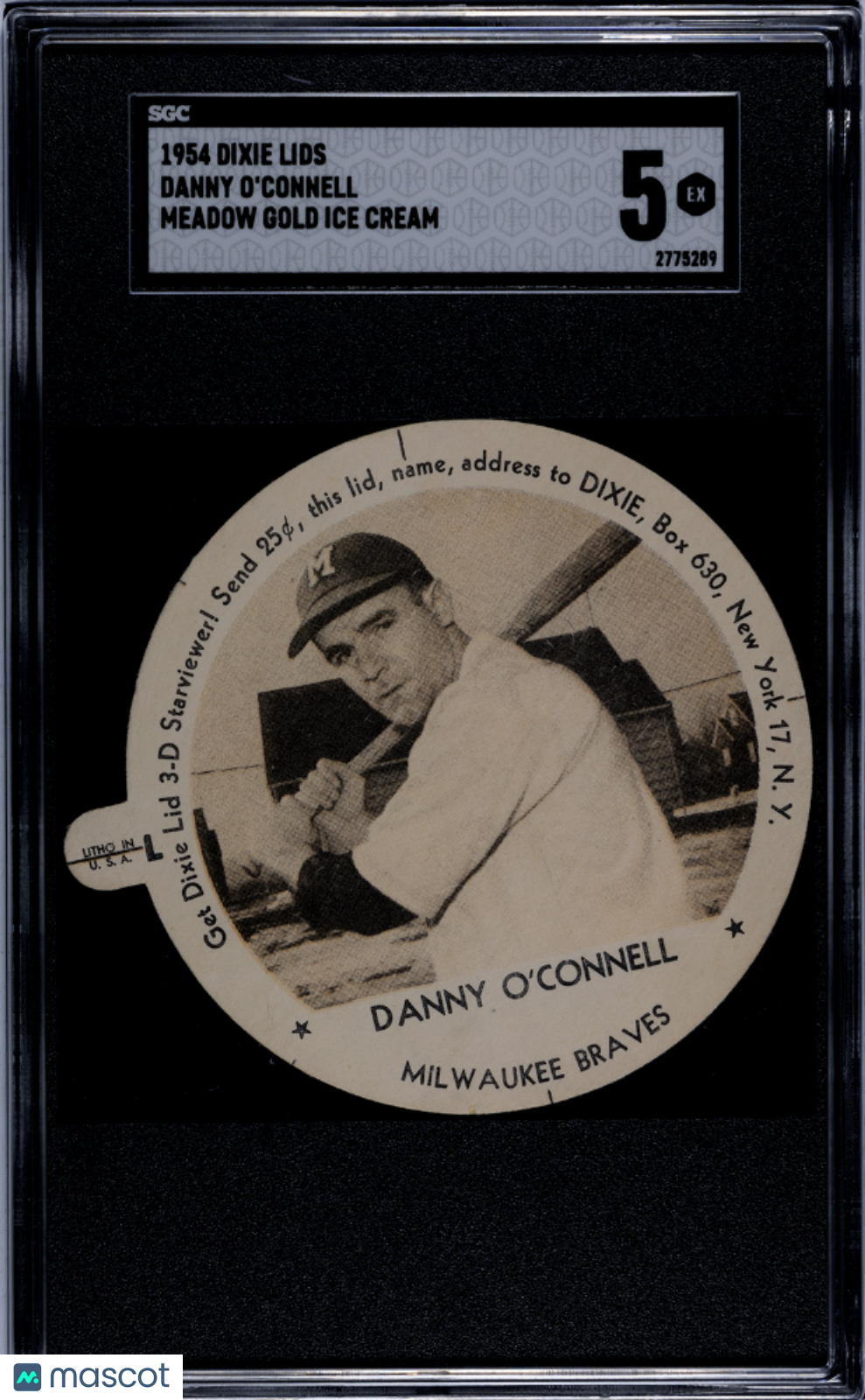 1954 Dixie Lids Danny O'connell Meadow Gold Ice Cream SGC 5