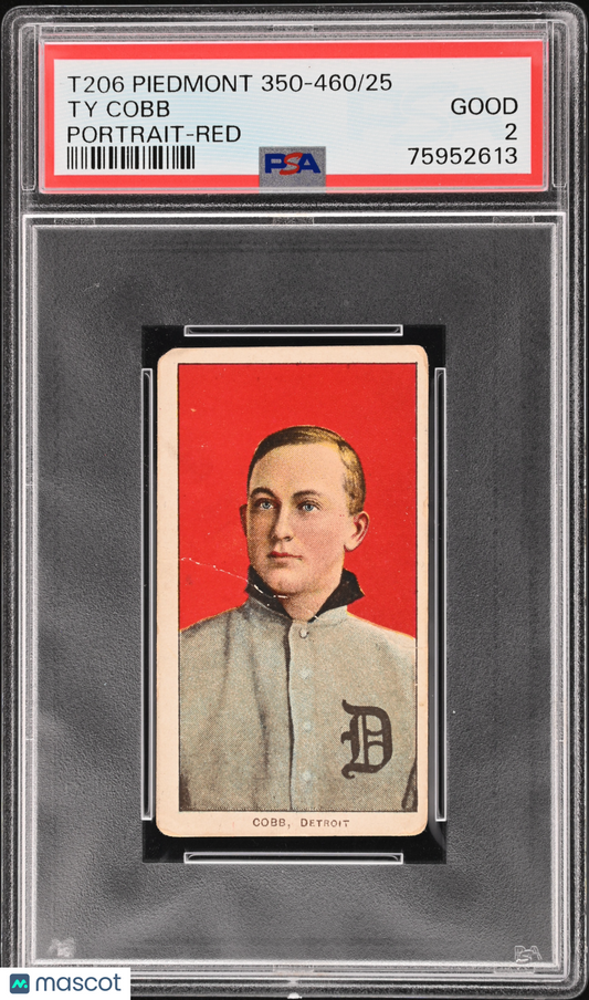 1909-11 T206 Piedmont 350-460/25 Ty Cobb Portrait Red PSA 2