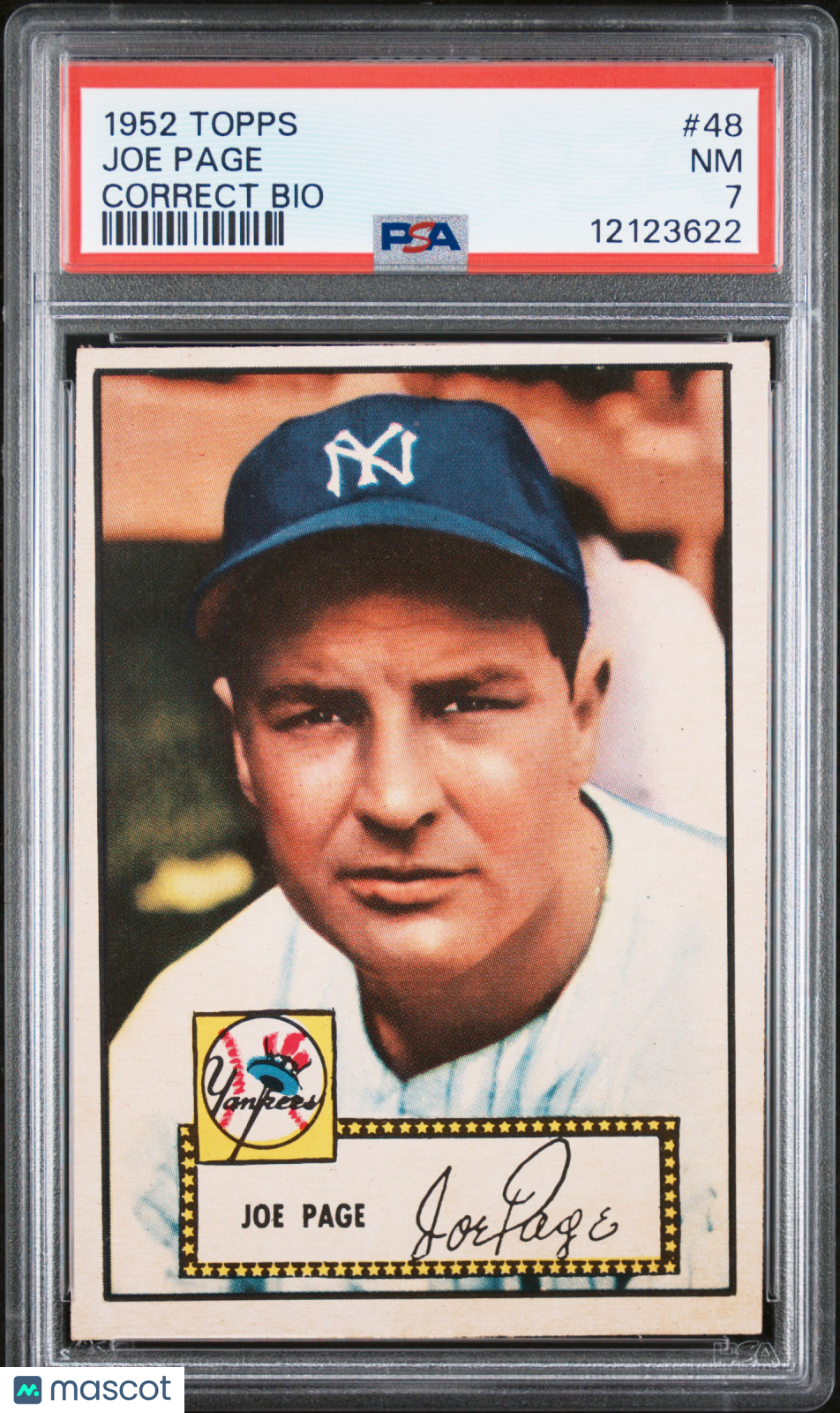 1952 Topps Joe Page #48 Correct Bio PSA 7