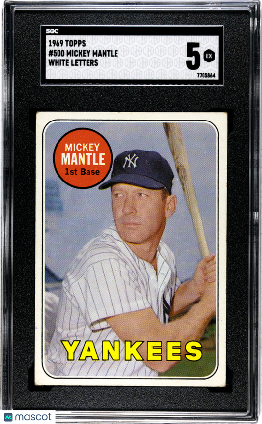 1969 Topps Mickey Mantle #500 White Letters SGC 5