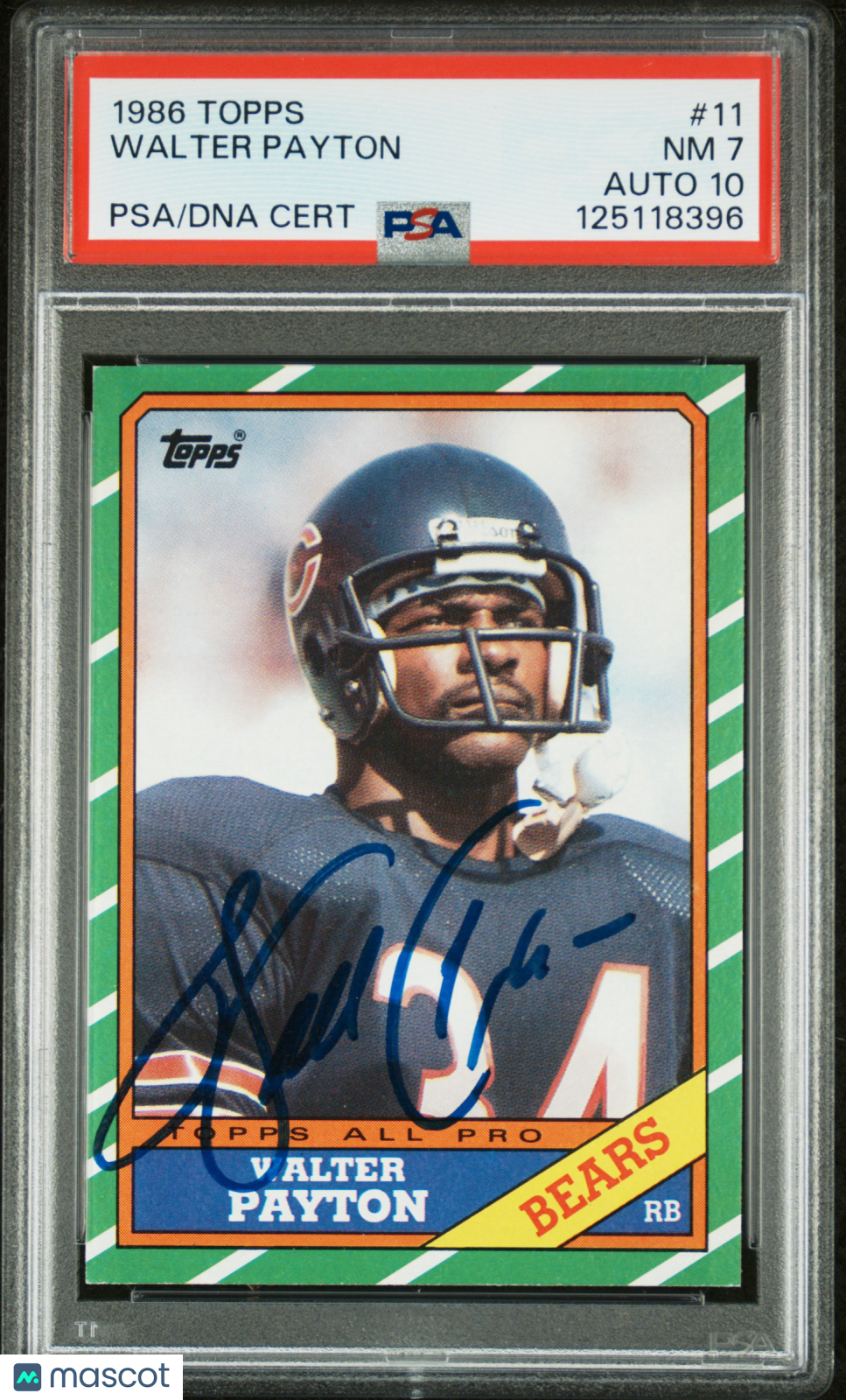 1986 Topps Walter Payton #11 PSA 7 Auto 10