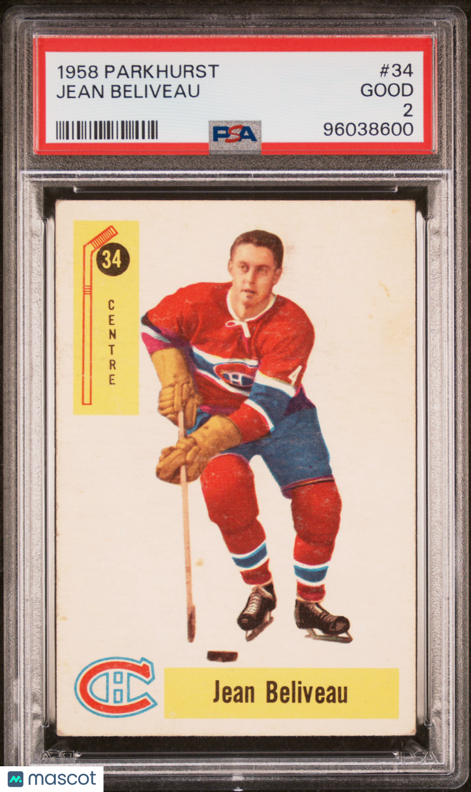 1958 Parkhurst Jean Beliveau #34 PSA 2