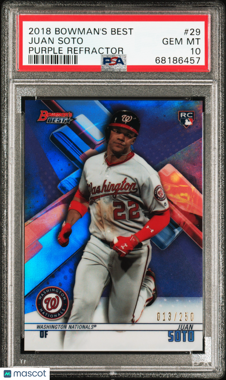 2018 Bowman's Best Juan Soto #29 Purple Refractor PSA 10 013/250