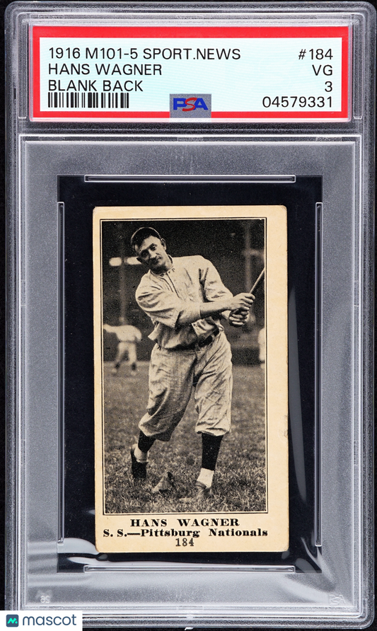 1916 M101-5 Sporting News Hans Wagner #184 Blank Back PSA 3