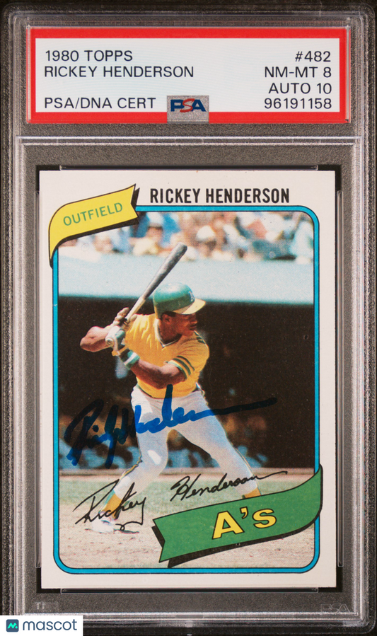 1980 Topps Rickey Henderson #482 PSA 8 Auto 10