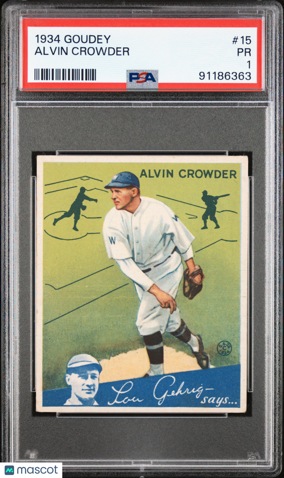 1934 Goudey Alvin Crowder #15 PSA 1