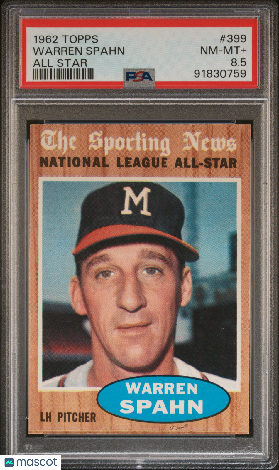 1962 Topps Warren Spahn #399 All Star PSA 8.5