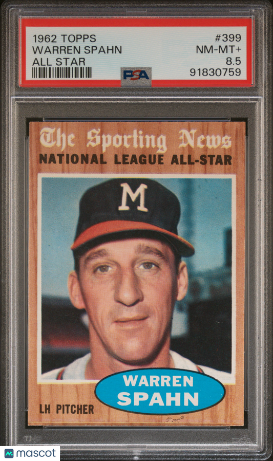1962 Topps Warren Spahn #399 All Star PSA 8.5