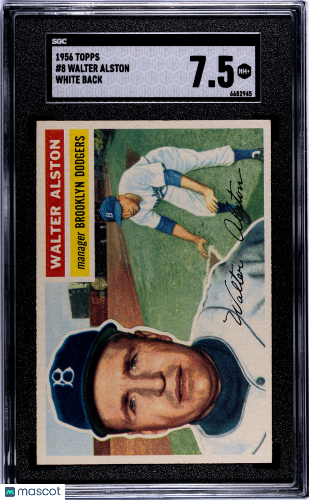 1956 Topps Walter Alston #8 White Back SGC 7.5