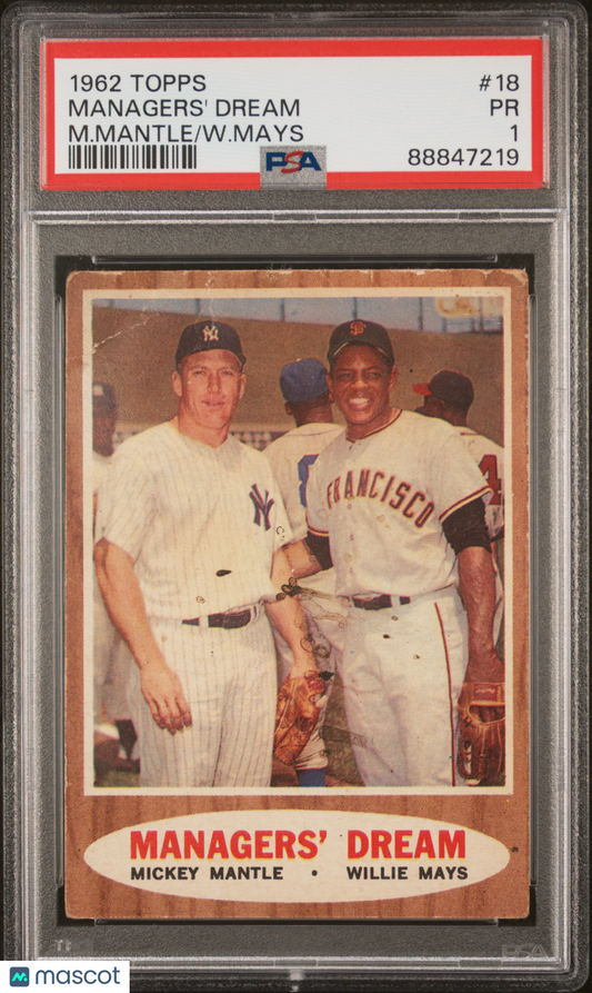1962 Topps Managers' Dream #18 M. Mantle W. Mays PSA 1