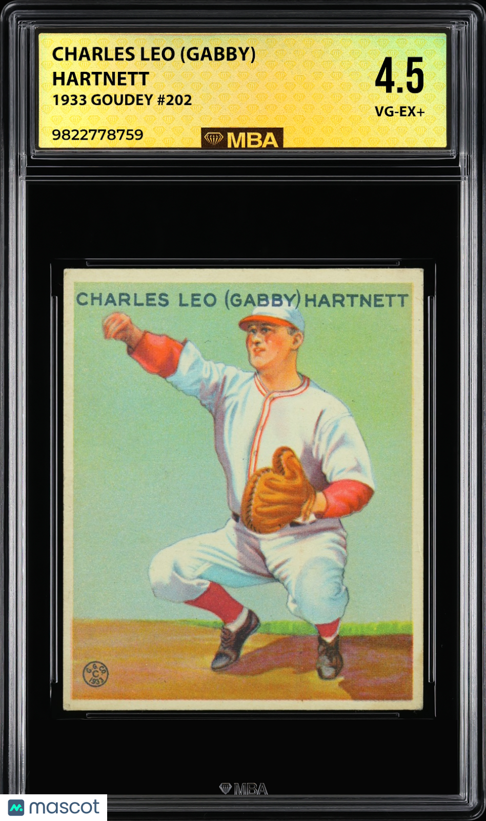 1933 Goudey Charles Leo (Gabby) Hartnett #202 MBA 4.5