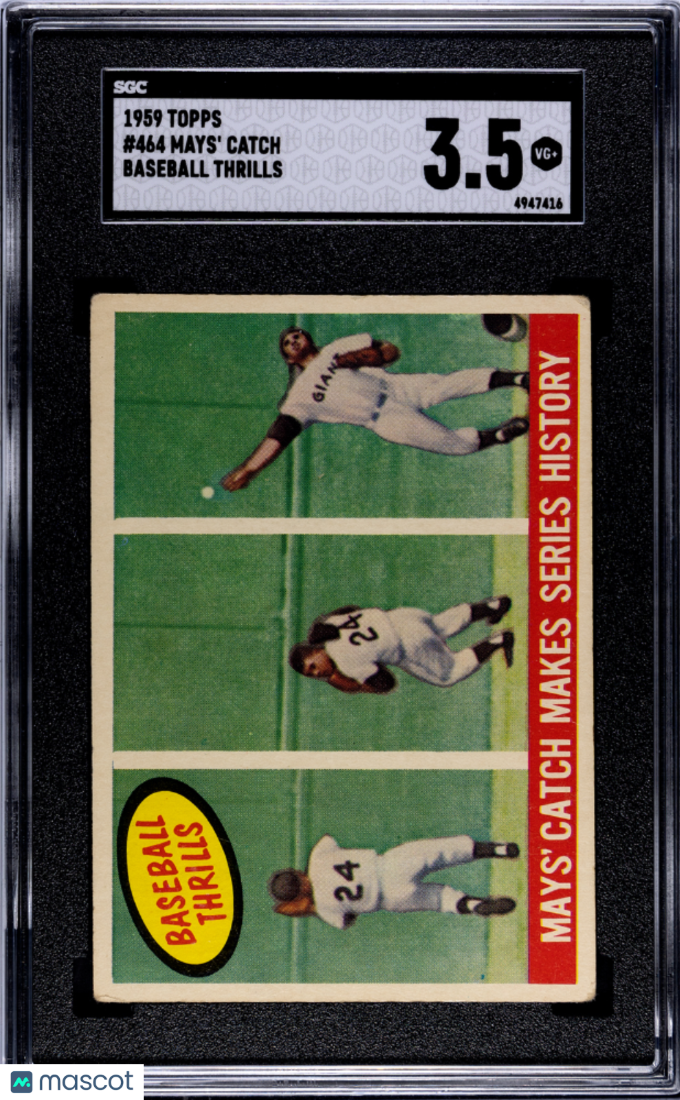 1959 Topps Mays' Catch #464 Baseball Thrills SGC 3.5