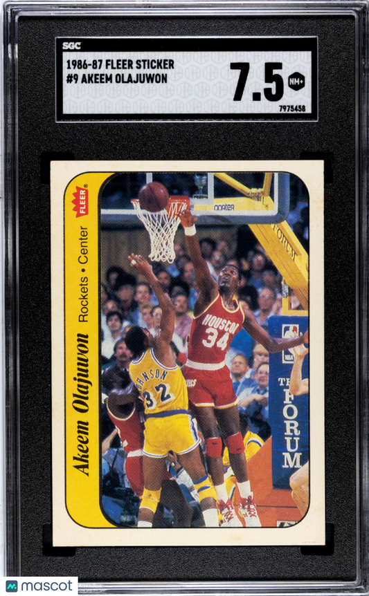 1986 Fleer Sticker Akeem Olajuwon #9 SGC 7.5